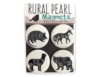 Folk Animals Magnets - Set of 4 - 1.25 inch Magnets