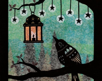Lantern in the Mist - 8 x 10 inch Cut Paper Art Print