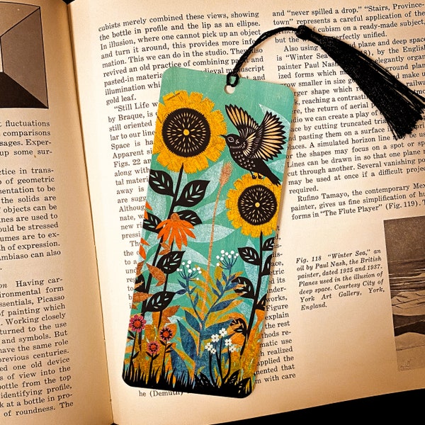 Bookmark featuring bird collage Garden Song