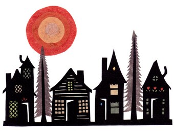 Wooded Village - 5 x 7 inch Cut Paper Art Print