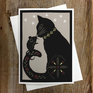 Chat et souris en partenariat - Grande carte de voeux
