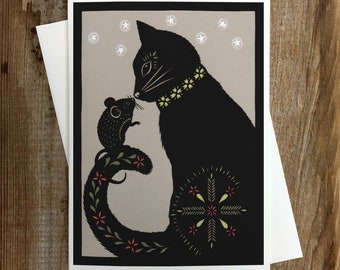 Cat and Mouse in Partnership - Large Greeting Card