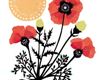 Spring Flowers - 8 X 10 inch Cut Paper Art Print