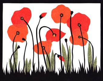 Poppy Field - Cut Paper Art Print