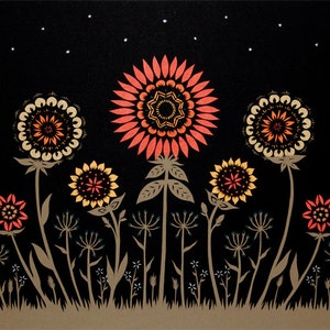 Midnight Garden - 16 x 20 inch Cut Paper Art Print