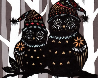 Hooting Hatters - Cut Paper Art Print