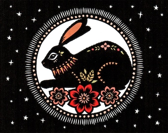 Rabbit In The Moon - 8 X 10 inch Cut Paper Art Print