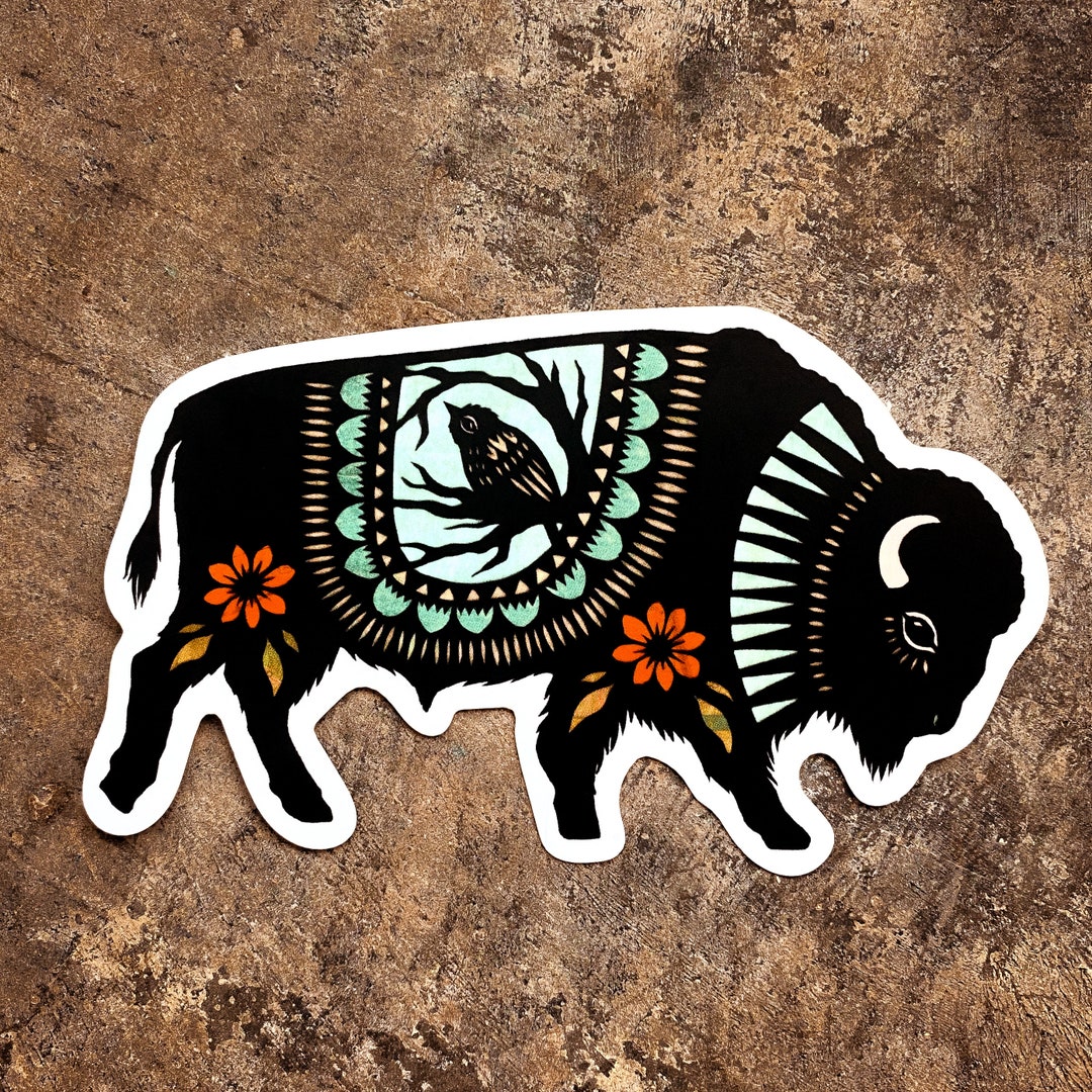 Bison and Bird Matte Vinyl Sticker - Etsy