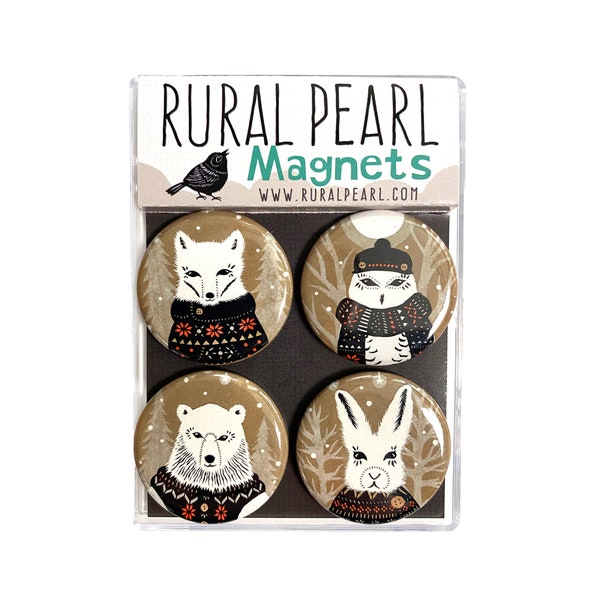 Winter Animals Magnets - Set of 4 - 1.25 inch Magnets