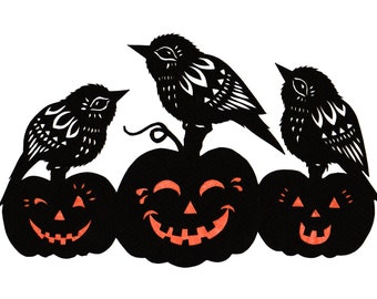 Jack-O-Lanterns - 5 x 7 inch Cut Paper Art Print