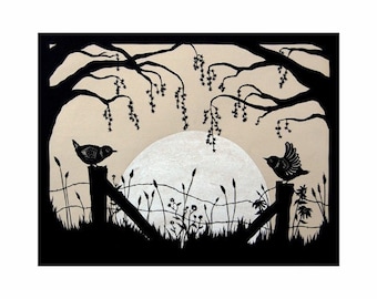 Harvest Moon - 8 X 10 inch Cut Paper Art Print