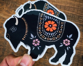 Flowery Bison Glossy Vinyl Sticker