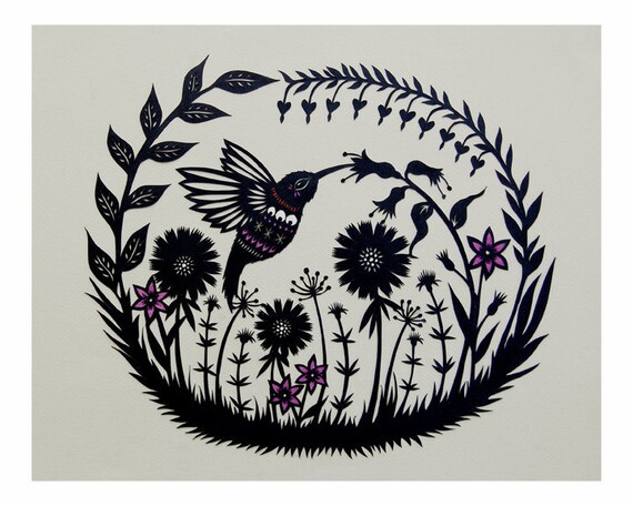 Download Hummingbird Garden Cut Paper Art Print Etsy