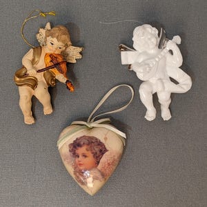 Lot of 3 Vintage Cherub Angel Ornaments, Raphael-like Angels, Christmas Ornament, Victorian, Baroque, Angels, mid to late 1900&#39;s