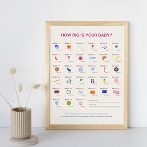 Baby Growth Countdown Calendar | From Bump To Baby | How Big Is Your Baby | Pregnancy Calendar | Digital Download | Beige