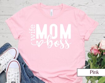 T-shirt van de baas van de vrouw en moeder | Bella Canvas 3001 | Moederdagcadeau voor moeders | Leuk en krachtig moedershirt | T-shirt met graphic vrouw Mom Boss