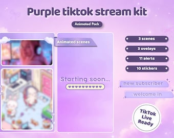 Lila TikTok Live Overlay Pack - Gemütliche animierte Stream-Bildschirme & Overlays (Vertikal 9:16)