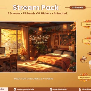 Cozy Autumn Stream Package: Animated Twitch Screens & Panels