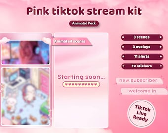 ピンクのTikTokライブオーバーレイパック – 心地よいアニメーション配信画面とオーバーレイ（縦向き 9:16）