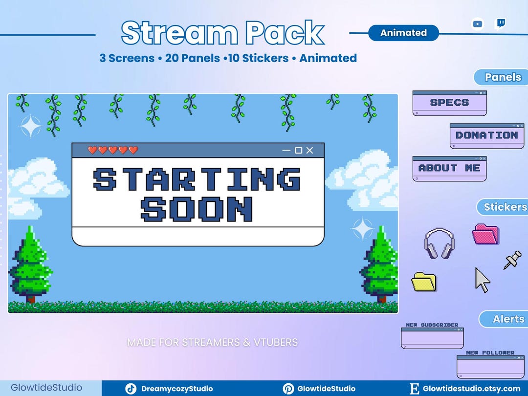 Pixel Stream Animated Retro Pixel Stream Overlay: Twitch Stream Graphics Template ...