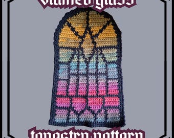 Stained glass crochet tapestry pattern/spooky, gothic crochet/crochet tapestry pdf, US and UK terms