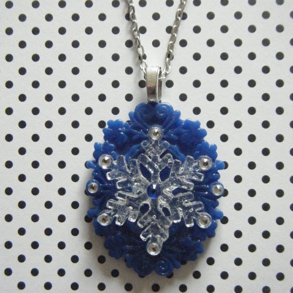 Whovian Snowflake Cameo Necklace: Hand Cast Resin, Rhinestone Embellished