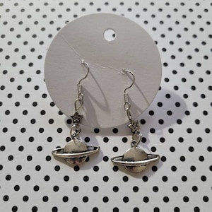◆STONEHENgE◆ Silver Planet Earrings SC25A27E Miniature Planet Saturn Post Earrings In Sterling Silver