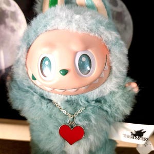Labubu Doll Necklace: Red Heart Charm, Handmade Accessories