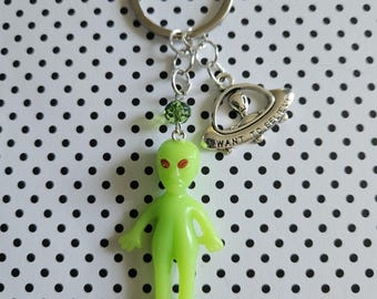 Glow in the Dark Alien Keychain: UFO Spaceship Charm