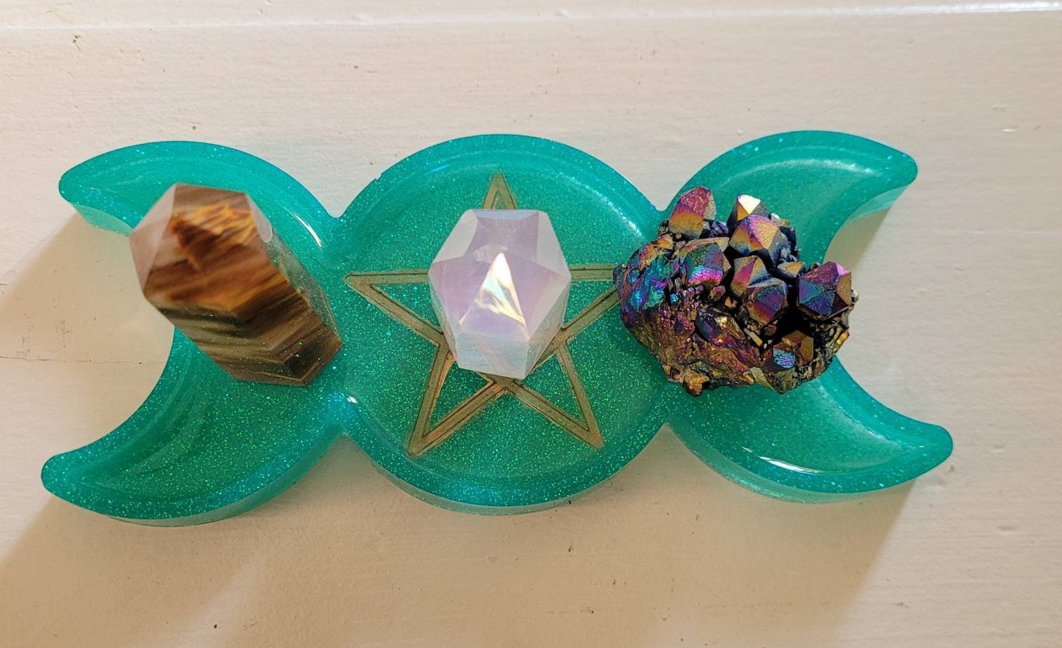 Triple Moon Trinket Tray: Seafoam Green Goddess Altar Tray