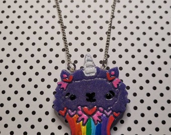 Kawaii Alpaca Cupcake Necklace: Rainbow Pride Pendant, 18&quot; Silver Chain