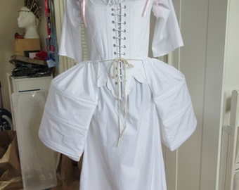 18th century ladies underwear set - stays, pocket hoops, chemise