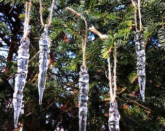 Blown Glass Icicles Handmade Holiday Winter Ornaments - single, sets of 6, or by the dozen!