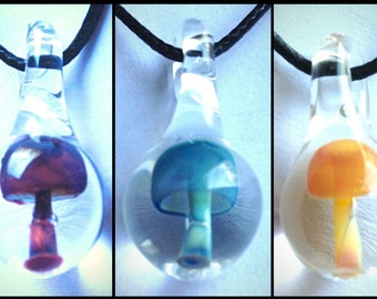 Glass Mushroom Necklace Pendants in Custom Colors Handmade Magic Shroom Bead Jewelry in Gift Box