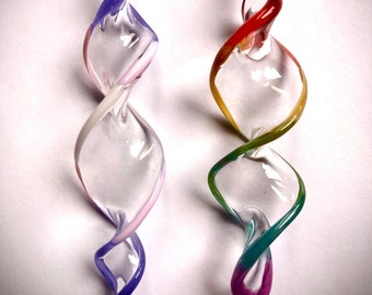 Handmade Glass Rainbow Trans Gay Queer Pride Twirl Winter Solstice Spiral Twist Holiday Ornaments Suncatcher Christmas Tree Decorations