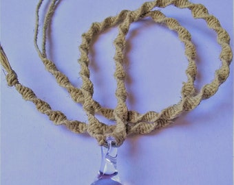 Hemp Necklace Natural Macrame Spiral Knot Jewelry Add On Option for Family Tree Glass Pendants 18 - 22 inches long with Loop and Tie Clasp