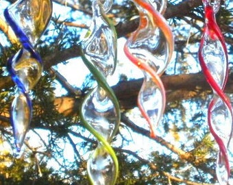 Handblown Glass Color Twirl Winter Spiral Twist Holiday Ornaments Suncatcher Tree Decorations