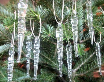 Blown Glass Icicles Handmade Holiday Winter Ornaments - single, sets of 6, or by the dozen!