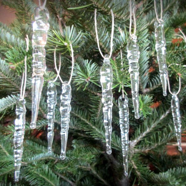 Blown Glass Icicles Handmade Holiday Winter Ornaments - single, sets of 6, or by the dozen!