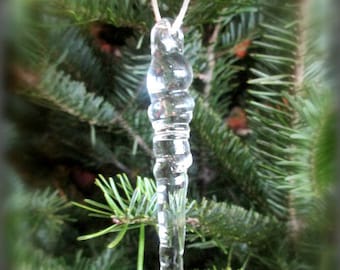 Blown Glass Icicle Handmade Winter Holiday Ornament - single