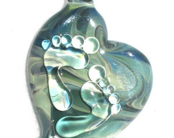 Baby Footprints birth jewelry custom glass necklace pendant charm