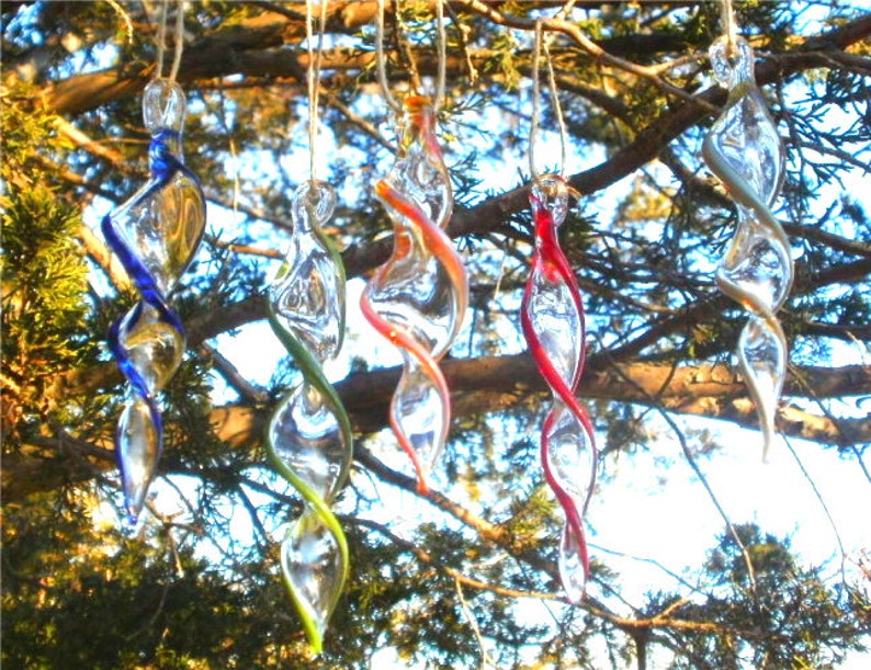 Handblown Glass Color Twirl Winter Spiral Twist Holiday Ornaments Suncatcher Tree Decorations image 8