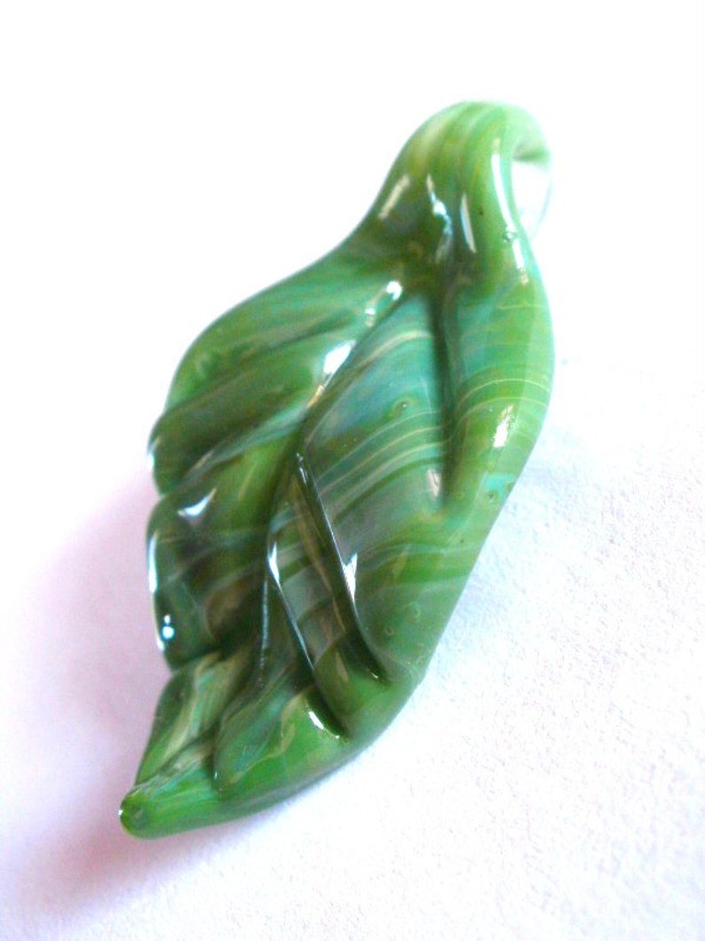 Glass Pendant Tree Leaves Handblown Leaf Necklace Charm image 1