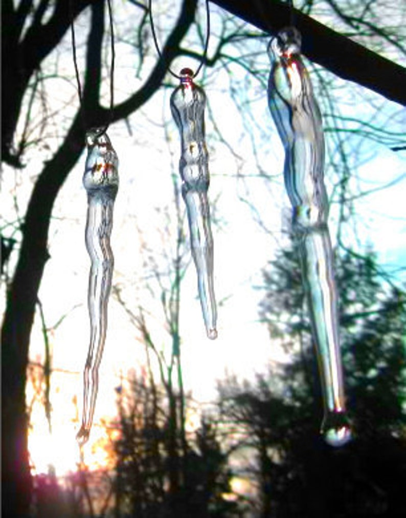 Blown Glass Icicles Handmade Holiday Winter Ornaments single, sets of 6, or by the dozen image 3