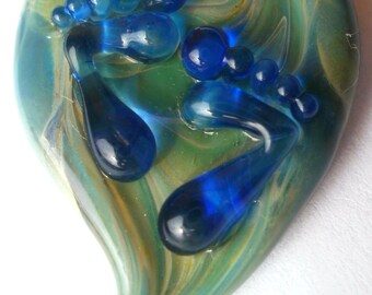 Baby Footprints on Mama's Heart custom hand blown glass mother jewelry necklace pendant charm
