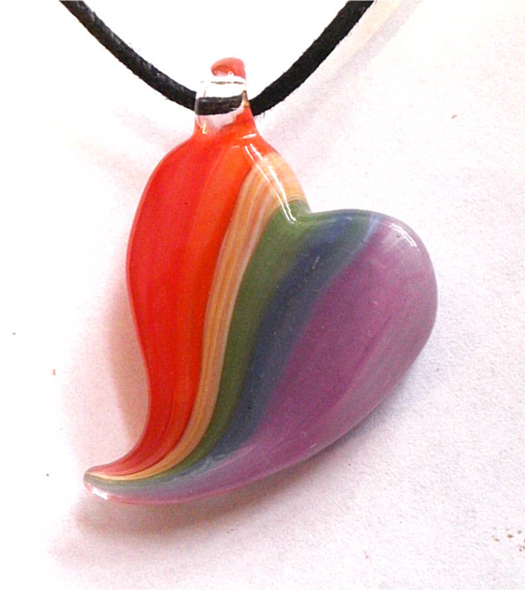 Rainbow Heart Hand Blown Glass Necklace Pendant Jewelry Etsy
