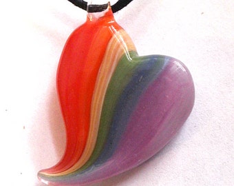 Rainbow Heart Hand Blown Glass Necklace Pendant Jewelry