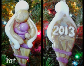 Glass Ornament Family of 3 Holiday Decoration with Mother Father Baby Handblown in Custom Colors