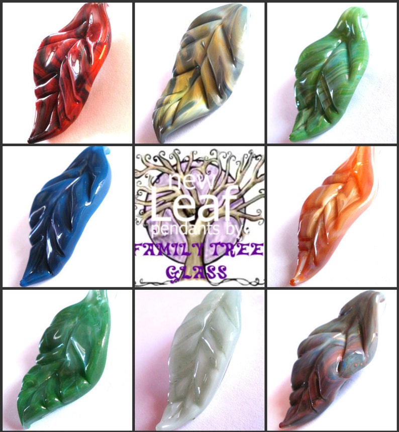 Glass Pendant Tree Leaves Handblown Leaf Necklace Charm image 4