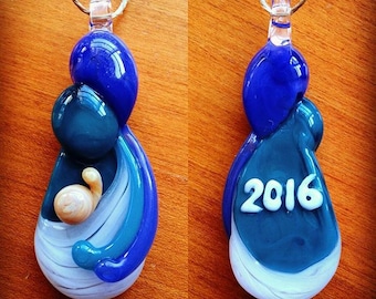 Glass Ornament Babywearing Family of 3 Holiday Decoration with Mother Father Baby Handblown in Custom Colors